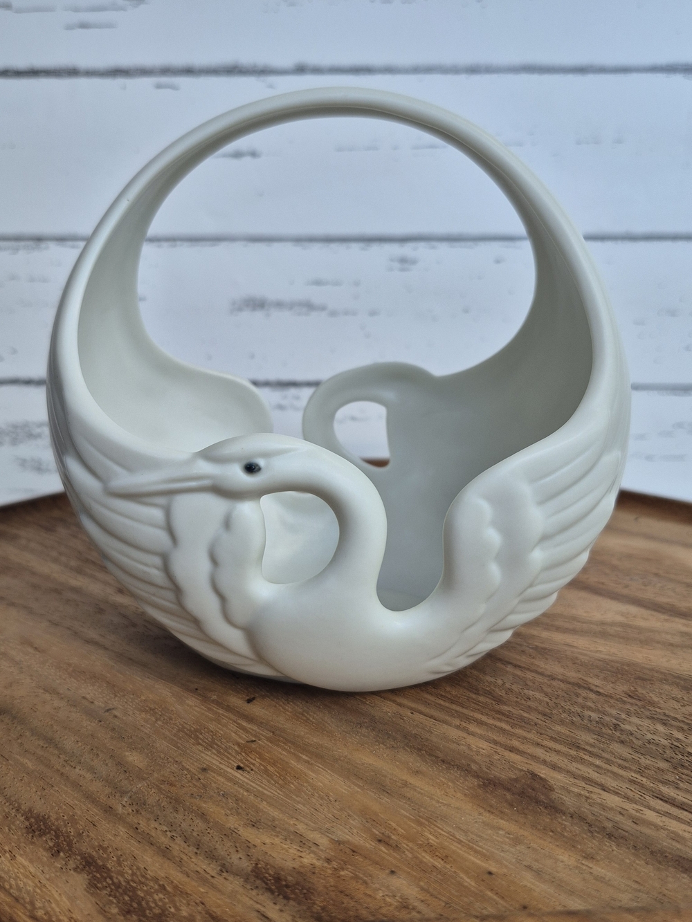 Vintage 1983 Fitz and Floyd White Swan Porcelain Basket Bowl – Elegant Bird Deco